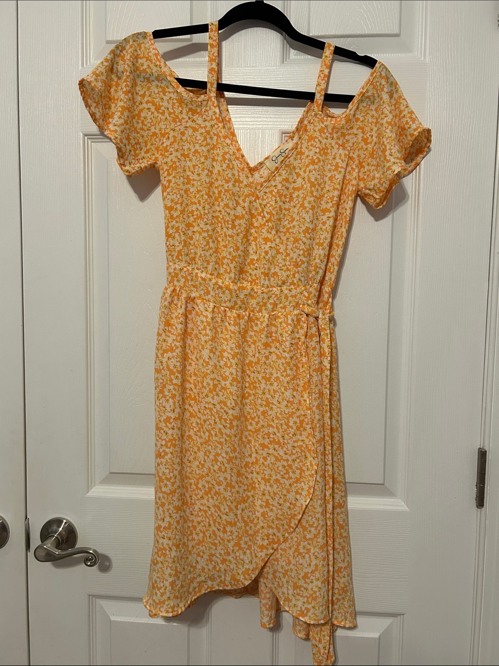 Yellow & Orange Floral Midi Dress with V-Neck